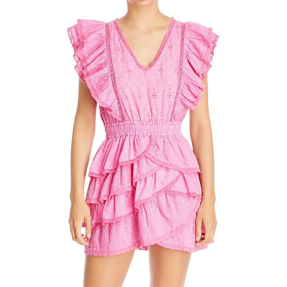 LoveShackFancy Corelli Pink Cotton Ruffled Mini Dress